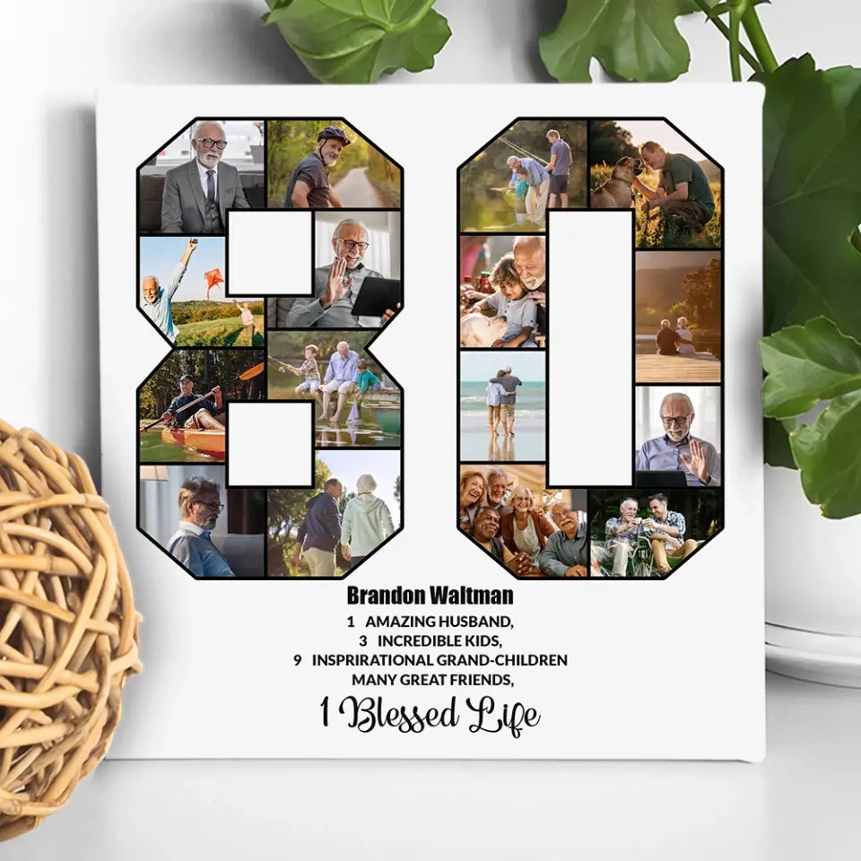 80 Years Old Birthday - Personalized Collage Photo Poster/Canvas - Bday Gift For Grandparents, Parents