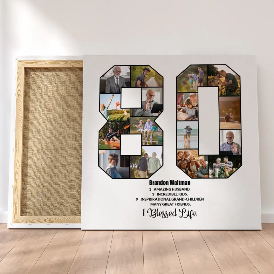 80 Years Old Birthday - Personalized Collage Photo Poster/Canvas - Bday Gift For Grandparents, Parents