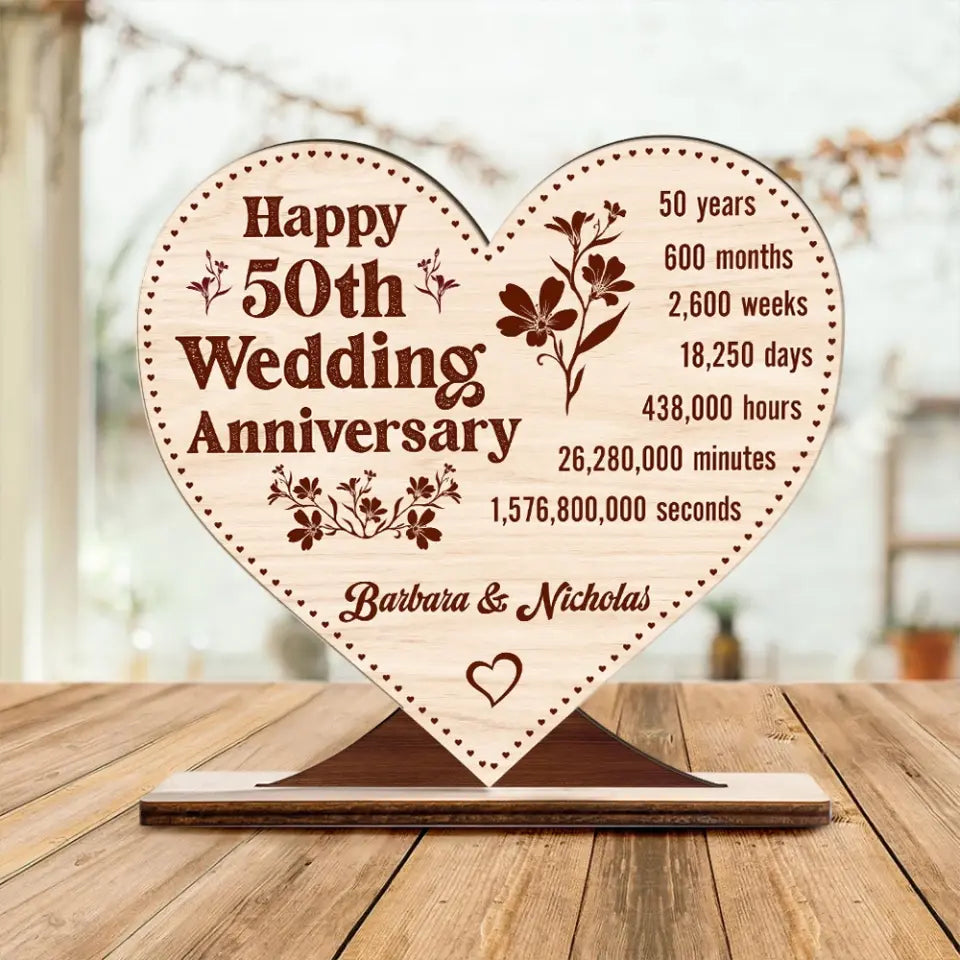 Happy 50TH Wedding Anniversary - Custom Wooden Plaque - Gift For 50th Anniversary | 307IHPLNWP820
