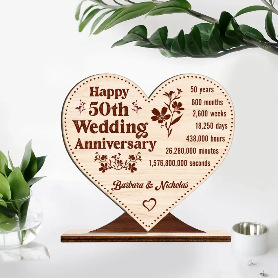 Happy 50TH Wedding Anniversary - Custom Wooden Plaque - Gift For 50th Anniversary | 307IHPLNWP820