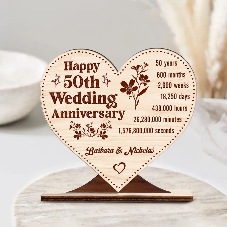 Happy 50TH Wedding Anniversary - Custom Wooden Plaque - Gift For 50th Anniversary | 307IHPLNWP820