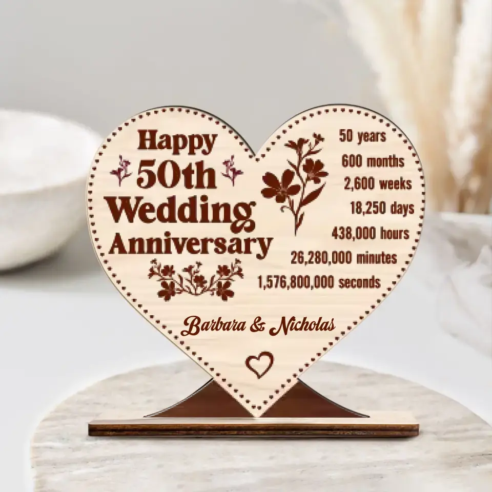 Happy 50TH Wedding Anniversary - Custom Wooden Plaque - Gift For 50th Anniversary | 307IHPLNWP820