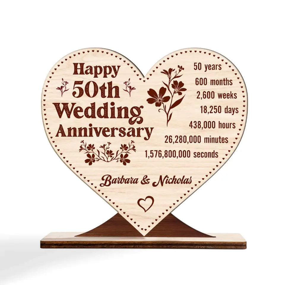Happy 50TH Wedding Anniversary - Custom Wooden Plaque - Gift For 50th Anniversary | 307IHPLNWP820