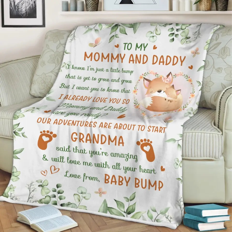 To My Mommy And Daddy Love From Baby Bump - Personalized Blanket - Gift For Pregnant Mom | 306IHPNPBL783