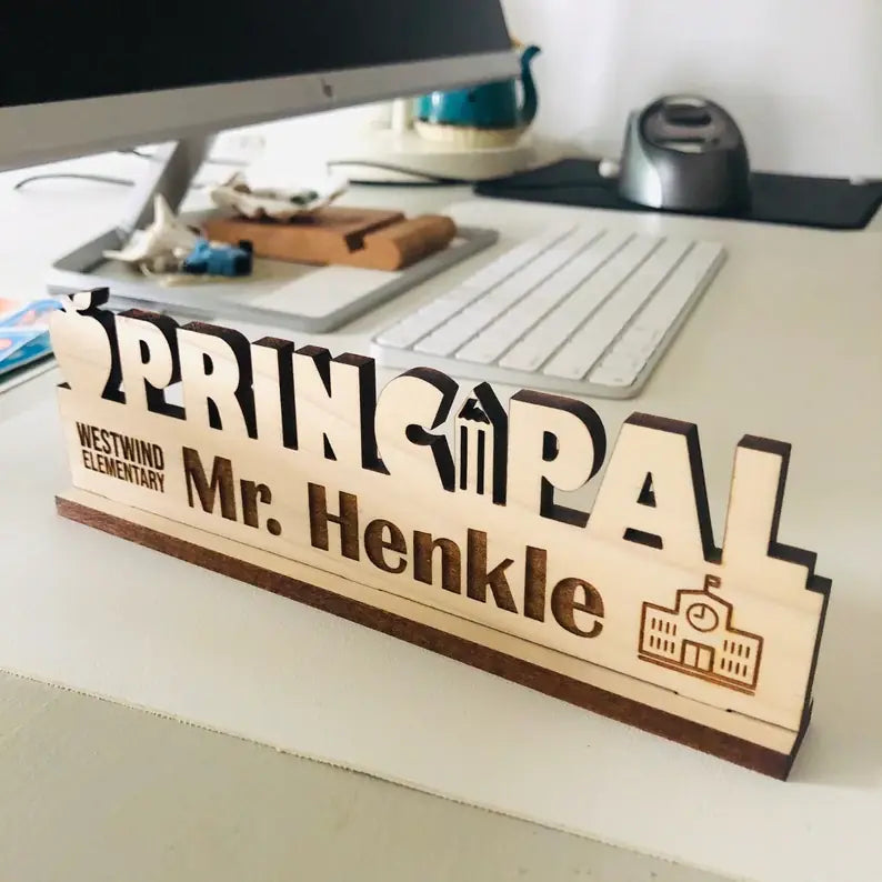 Desk Name Sign School Principal Name - Wooden Plaque - Gift for School Principal | 306IHPLNWP796