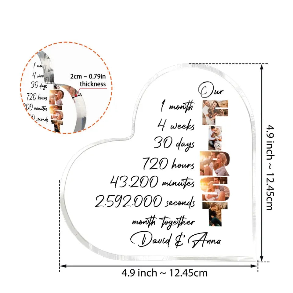 Our First Month Anniversary -Heart-Shape Acrylic Plaque - Gift For 1 Month Anniversary | 306IHPLNAP744