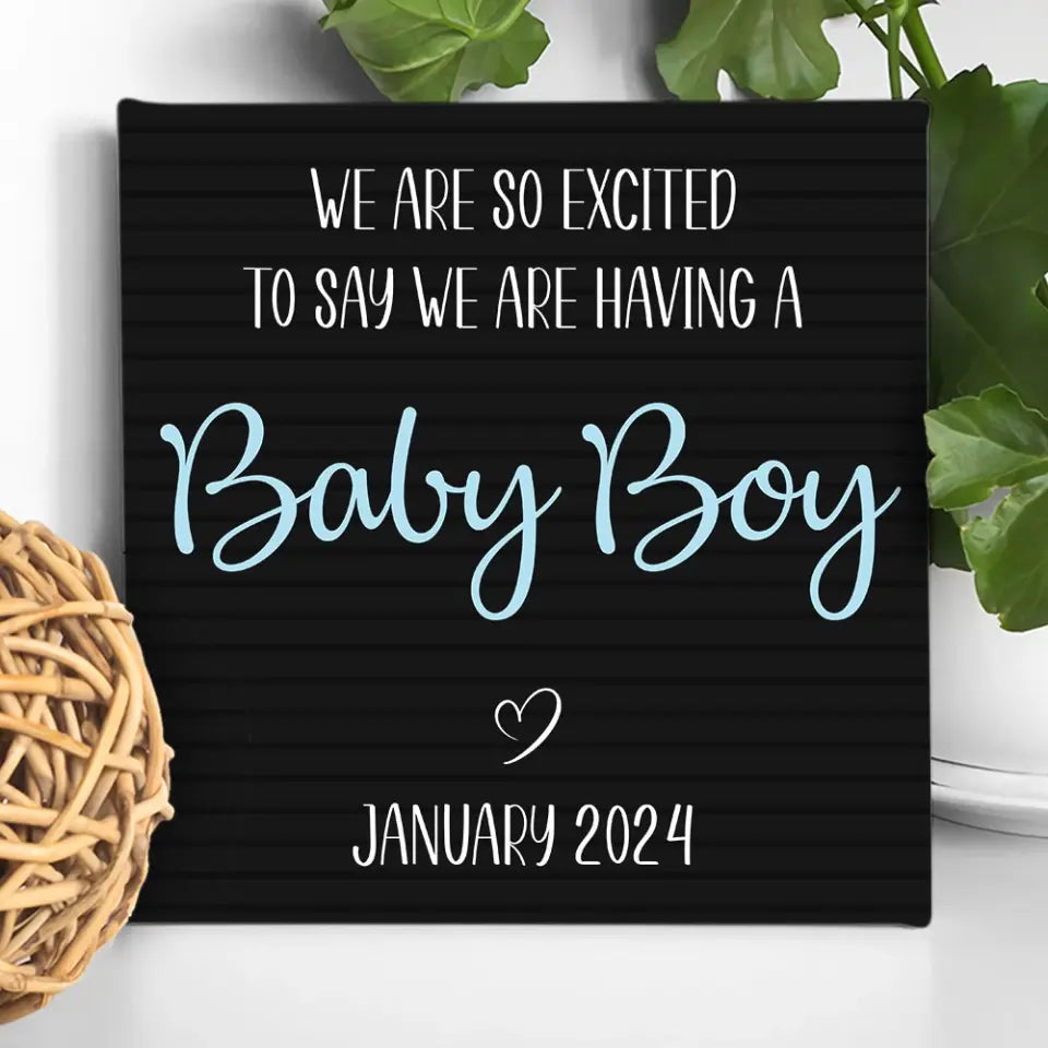 We Are So Excited To Say We're Having A Baby Custom Canvas And Babysuit Gender Reveal Gift