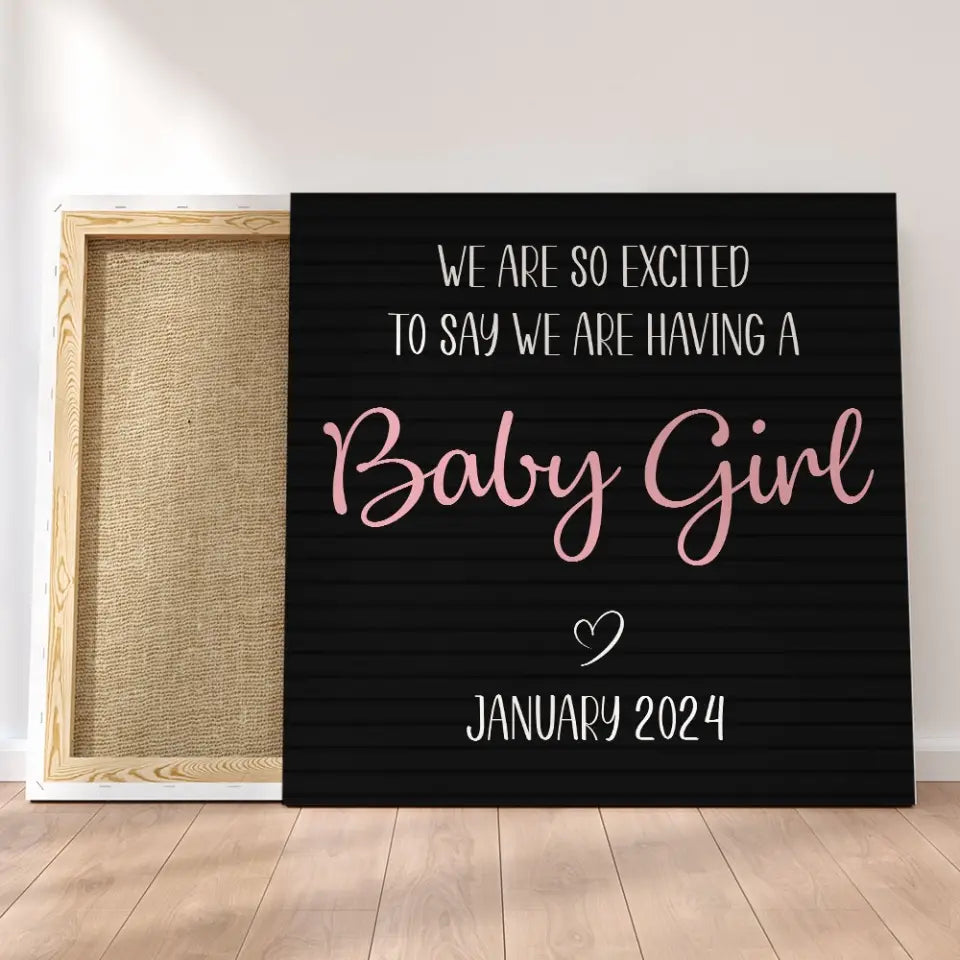 We Are So Excited To Say We're Having A Baby Custom Canvas And Babysuit Gender Reveal Gift