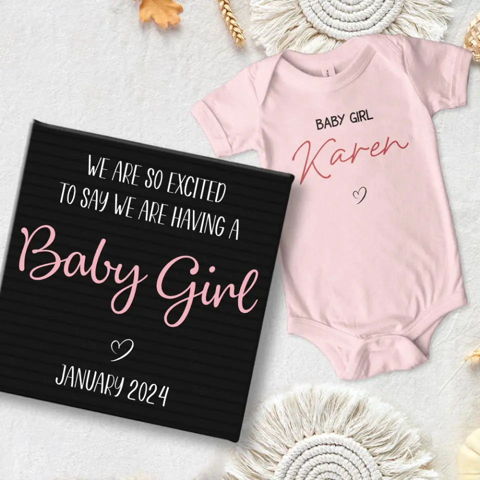 We Are So Excited To Say We&#39;re Having A Baby Custom Canvas And Babysuit Gender Reveal Gift