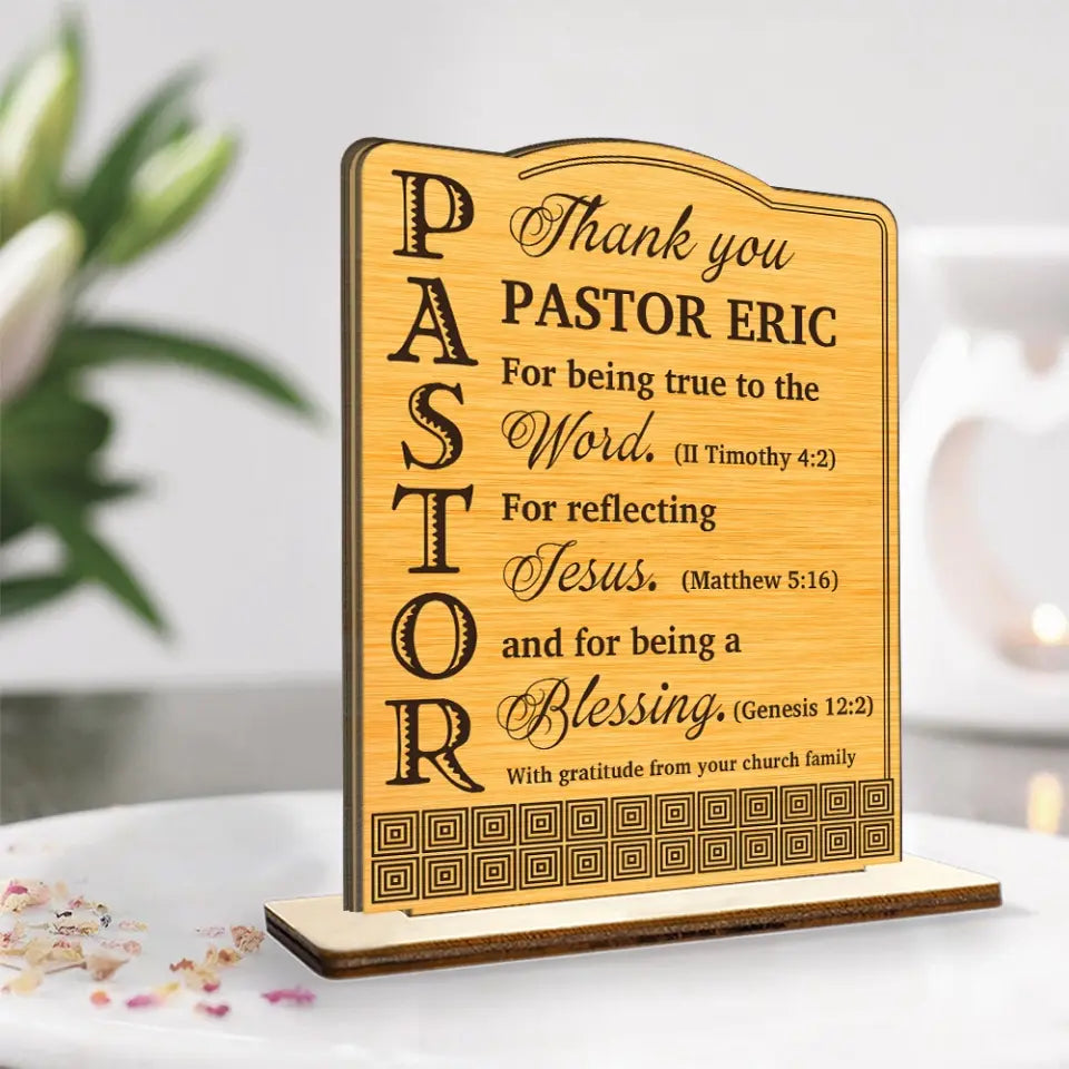 Thank You Pastor With Gratitude - Personalized Wooden Plaque - Gift For Pastor | 307IHPBNWP833