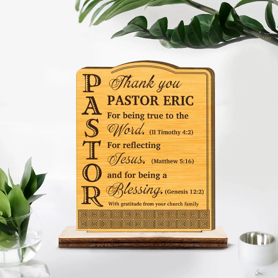 Thank You Pastor With Gratitude - Personalized Wooden Plaque - Gift For Pastor | 307IHPBNWP833