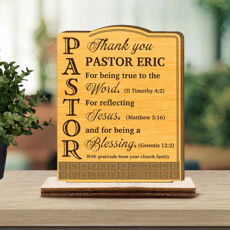 Thank You Pastor With Gratitude - Personalized Wooden Plaque - Gift For Pastor