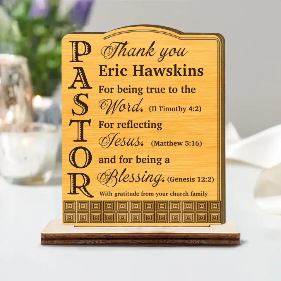 Thank You Pastor With Gratitude - Personalized Wooden Plaque - Gift For Pastor | 307IHPBNWP833