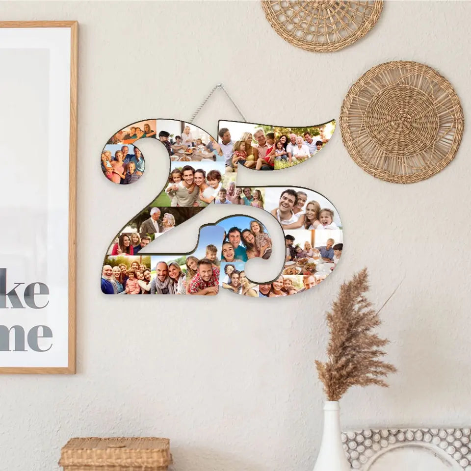 Couple Wooden Sign Custom Number 25 Shape Wooden Sign, Personalized Collage Photos, 25th Birthday/Anniversary Gift