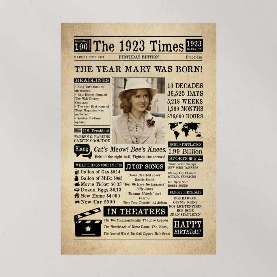 The 1923 Times Birthday Edition - Personalized Canvas/Poster - Birthday Gift | 307IHPNPCA797