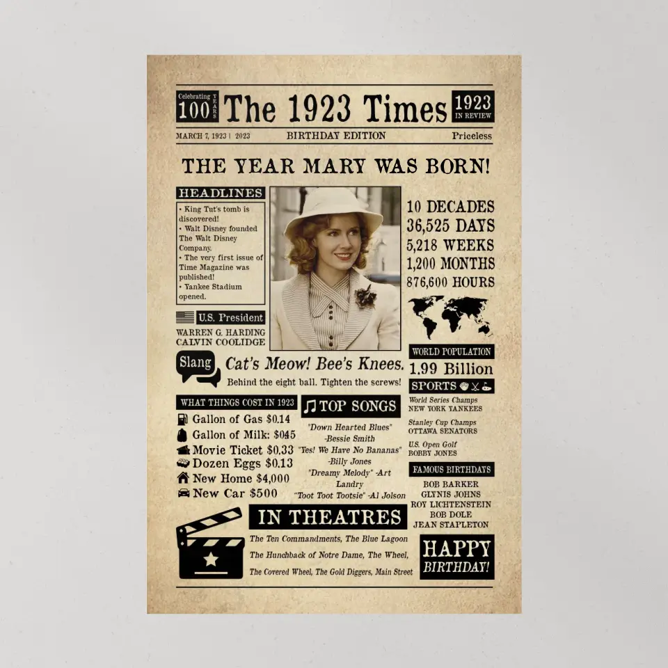 The 1923 Times Birthday Edition - Personalized Canvas/Poster - Birthday Gift | 307IHPNPCA797