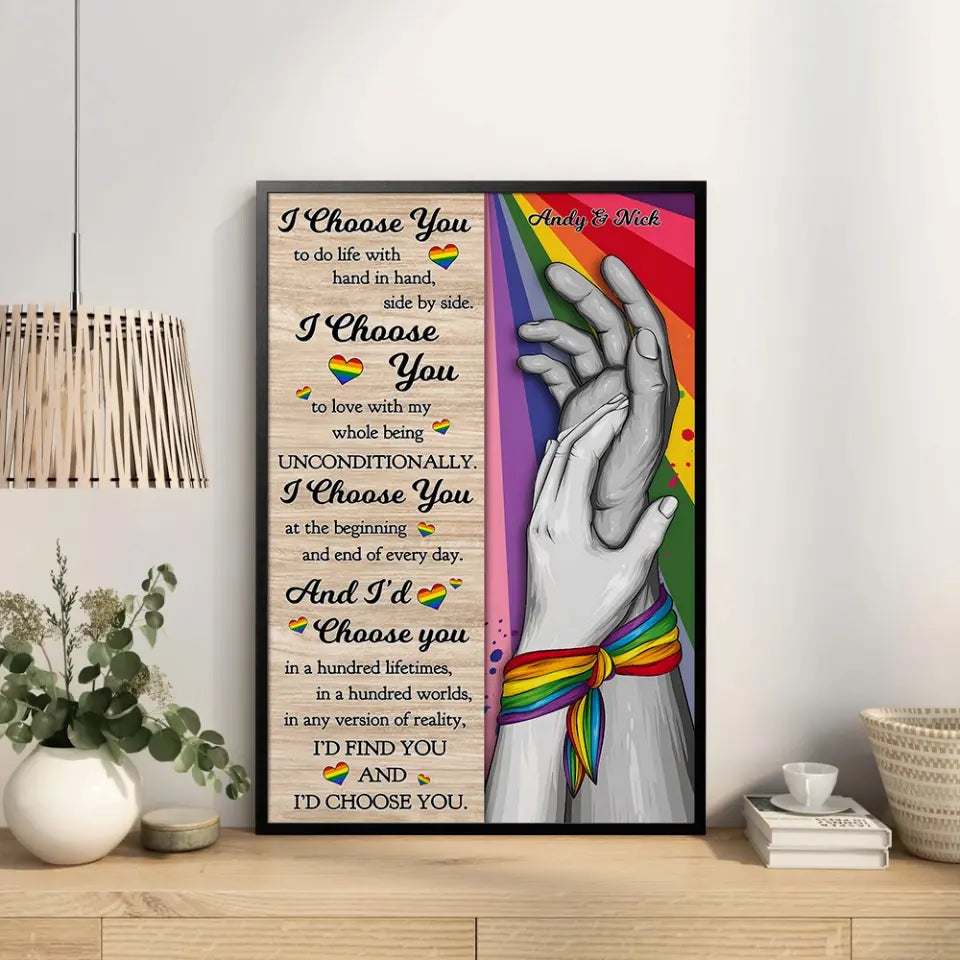 I Choose You to Do Life with - Hand in Hand - Personalized Canvas/Poster - LGBT Pride Gift for Gay/Lesbian Couples
