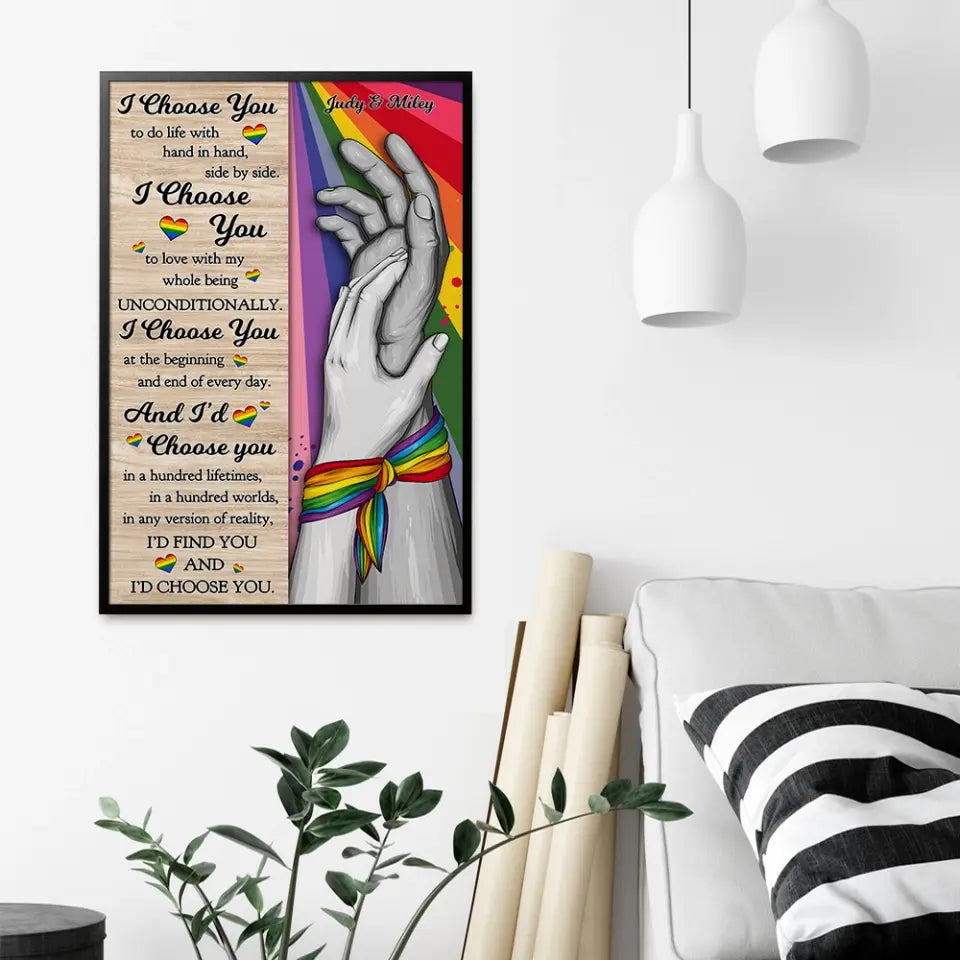 I Choose You to Do Life with - Hand in Hand - Personalized Canvas/Poster - LGBT Pride Gift for Gay/Lesbian Couples
