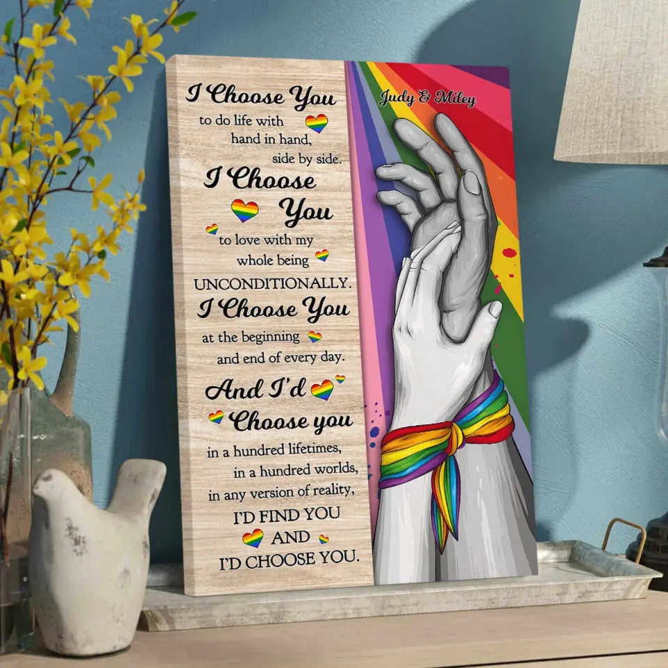 I Choose You to Do Life with - Hand in Hand - Personalized Canvas/Poster - LGBT Pride Gift for Gay/Lesbian Couples
