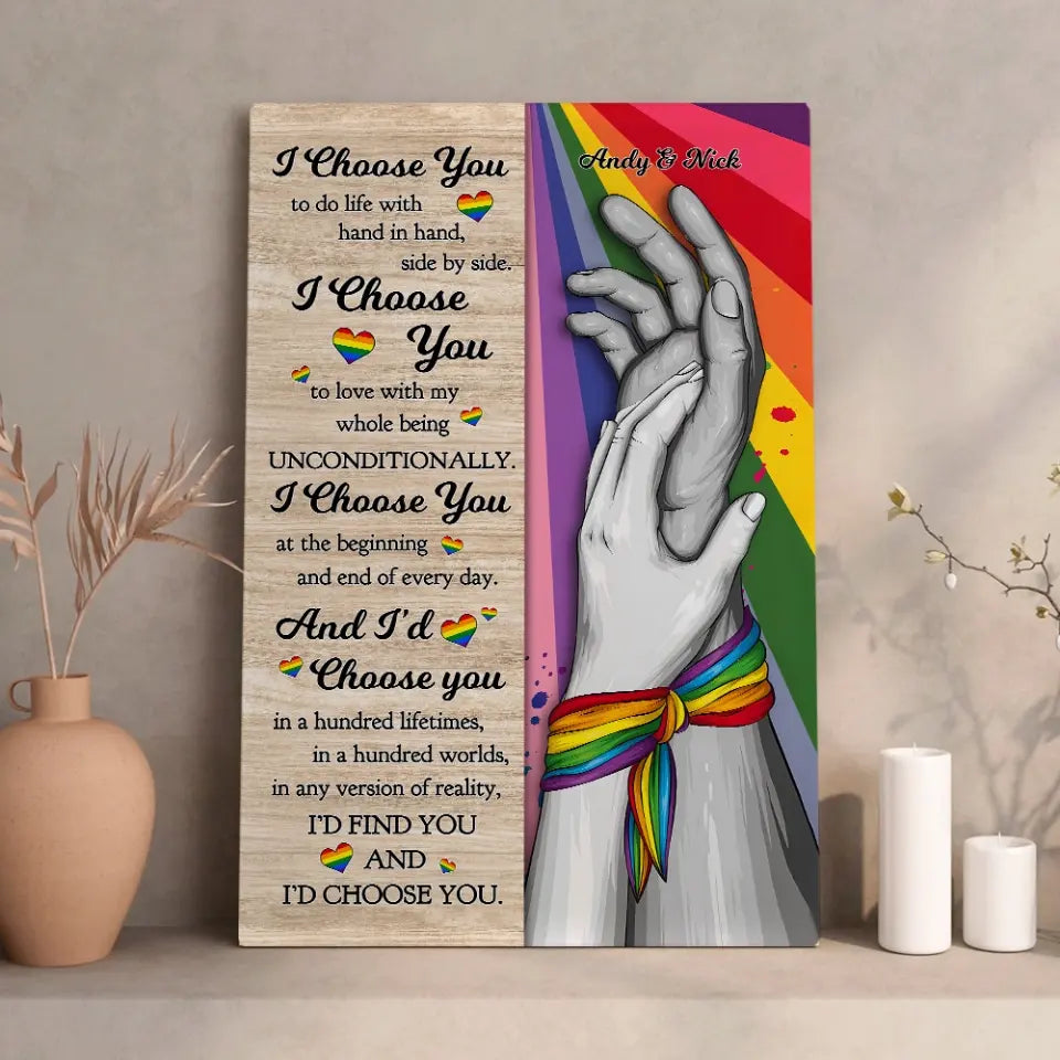 I Choose You to Do Life with - Hand in Hand - Personalized Canvas/Poster - LGBT Pride Gift for Gay/Lesbian Couples