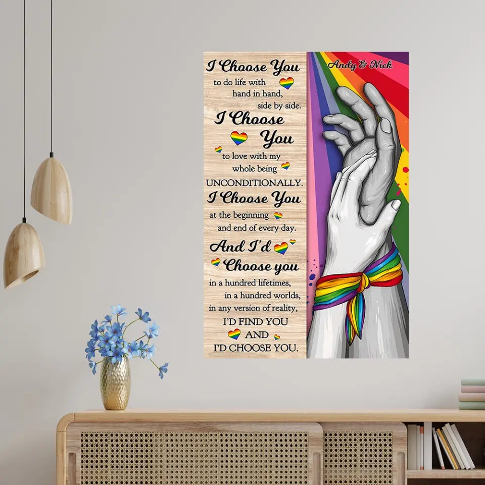 I Choose You to Do Life with - Hand in Hand - Personalized Canvas/Poster - LGBT Pride Gift for Gay/Lesbian Couples