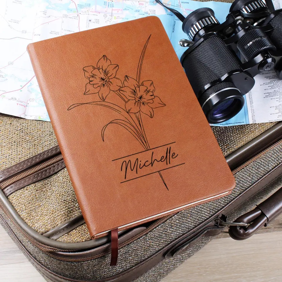 Birth Month Flowers - Custom Leather Journal - Personalized Journals with Names - Birthday Gifts for Her