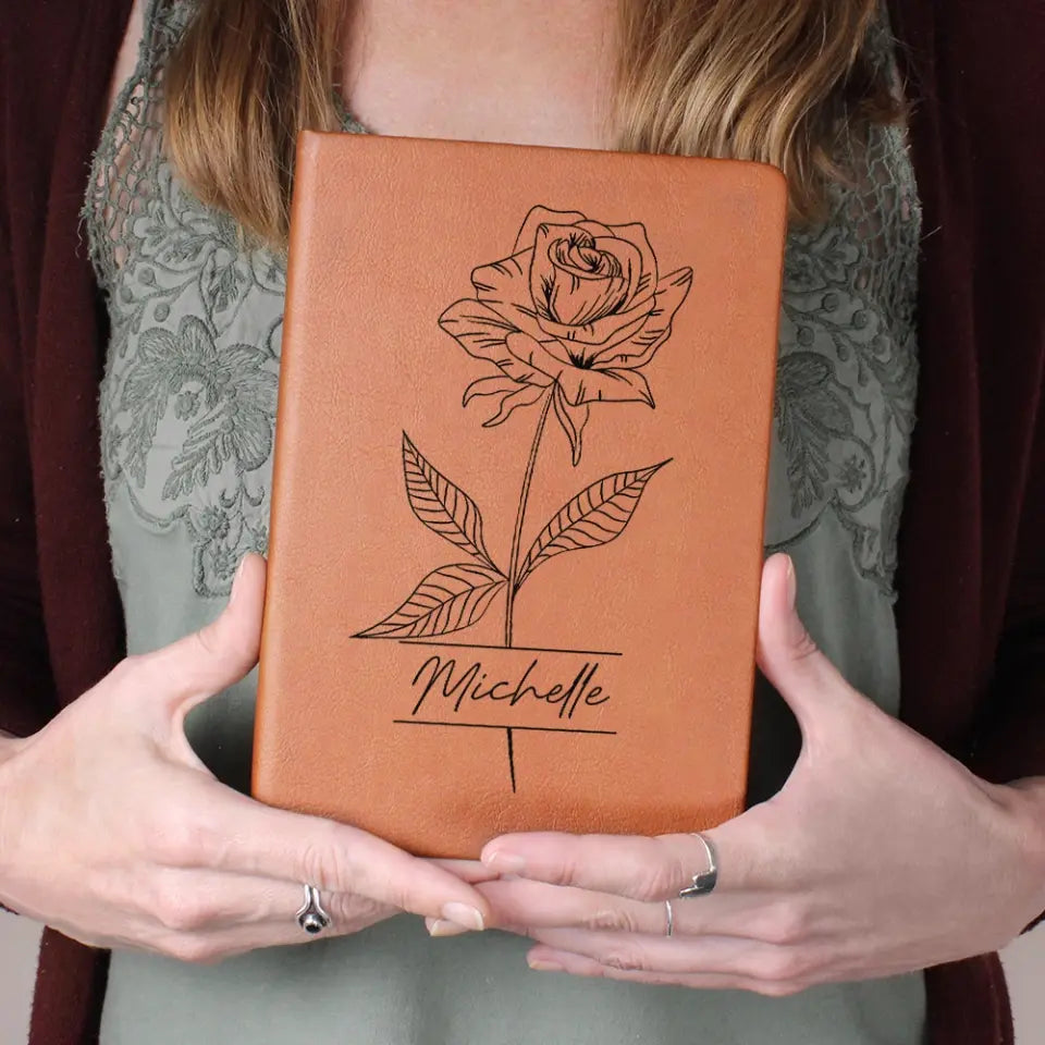 Birth Month Flowers - Custom Leather Journal - Personalized Journals with Names - Birthday Gifts for Her
