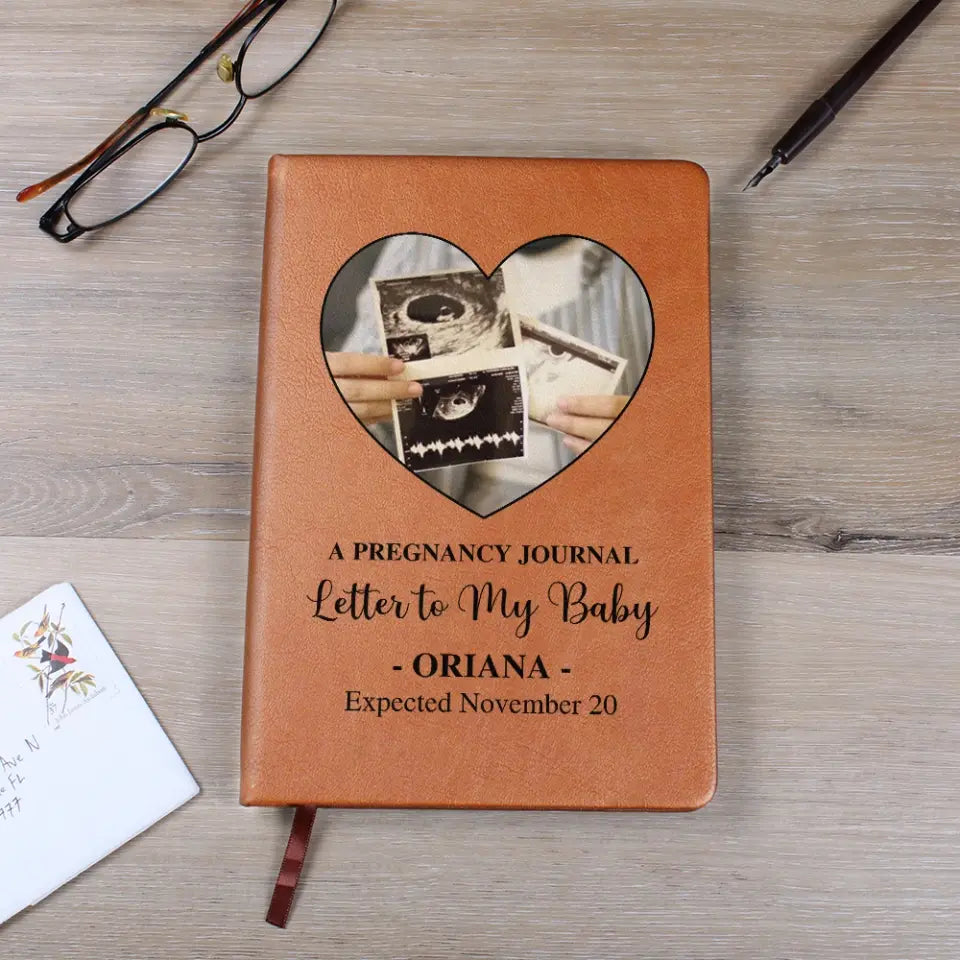 Pregnancy Journal Book -  Personalized Leather Journal - Custom Ultrasound Pictures - Gifts for Pregnant Wife