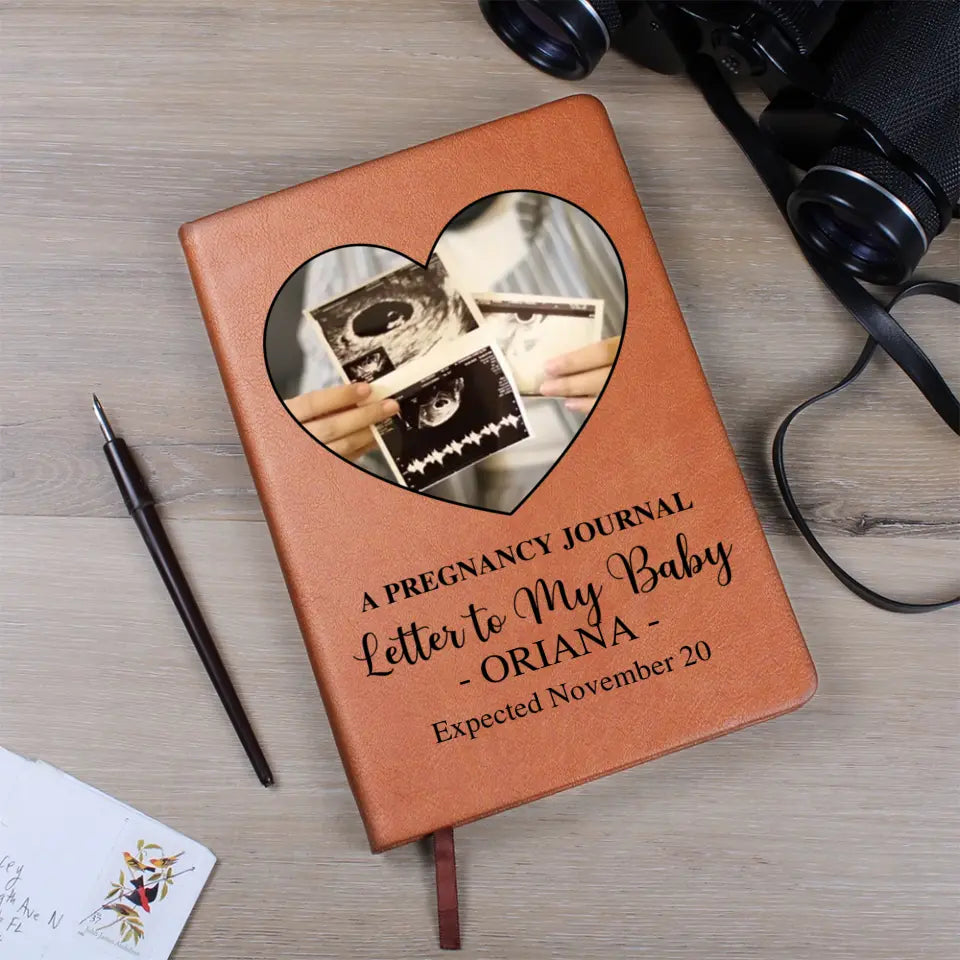Pregnancy Journal Book -  Personalized Leather Journal - Custom Ultrasound Pictures - Gifts for Pregnant Wife