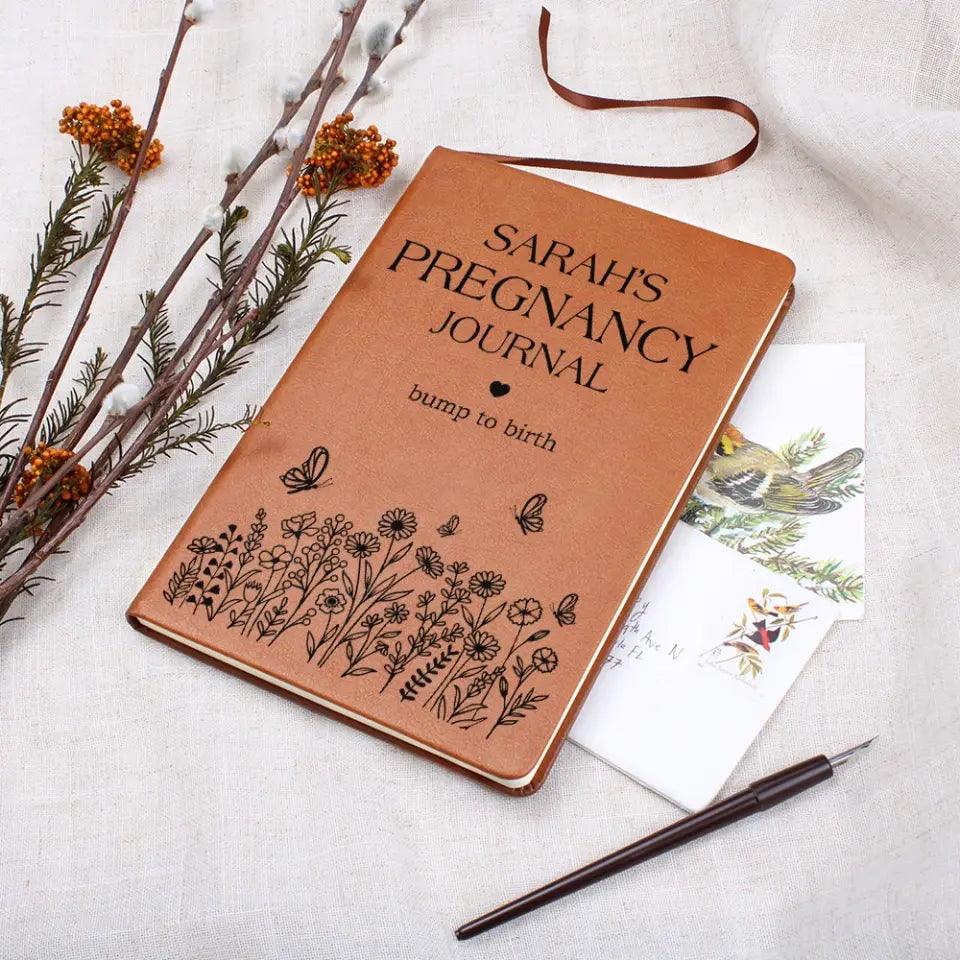 Bump to Birth - Personalized Leather Journal - Gifts for New Pregnant Mom - Pregnancy Gifts for First Time Moms