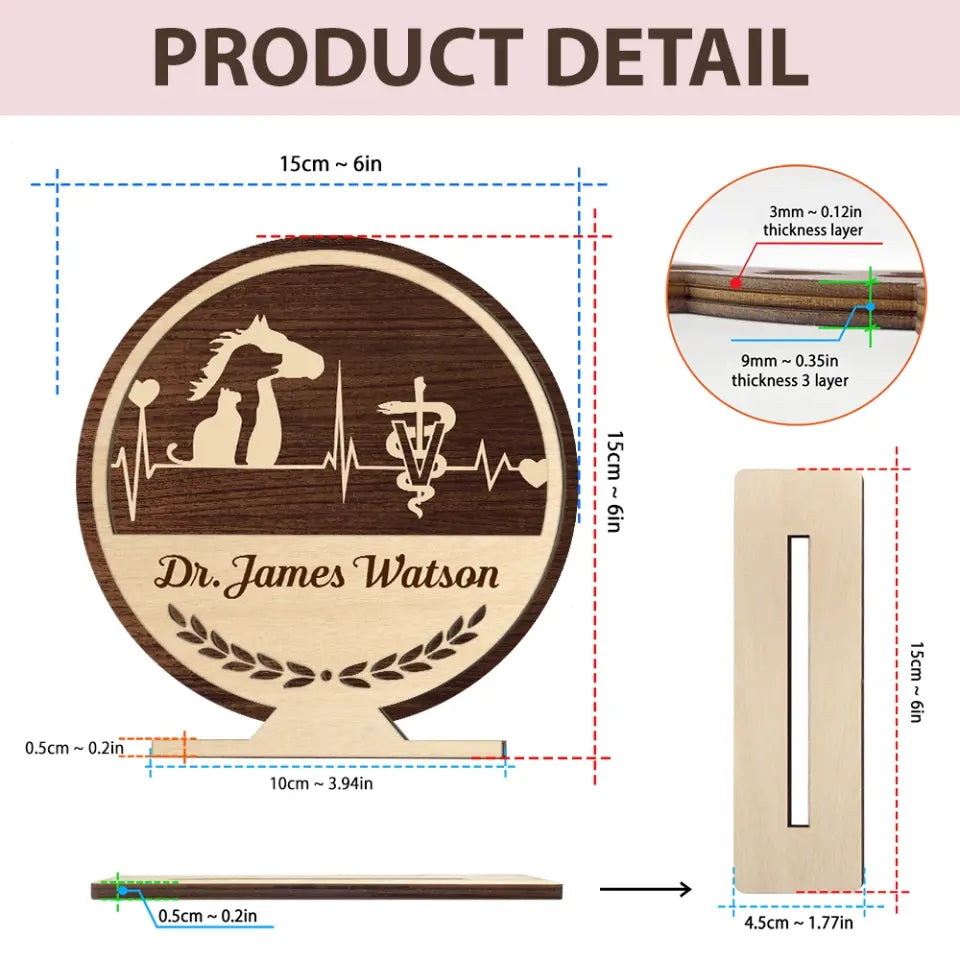 Custom Name Veterinarians Animals Care - 3 Layers Wooden Plaque - Gift for Veterinarians | 307IHPBNWP855