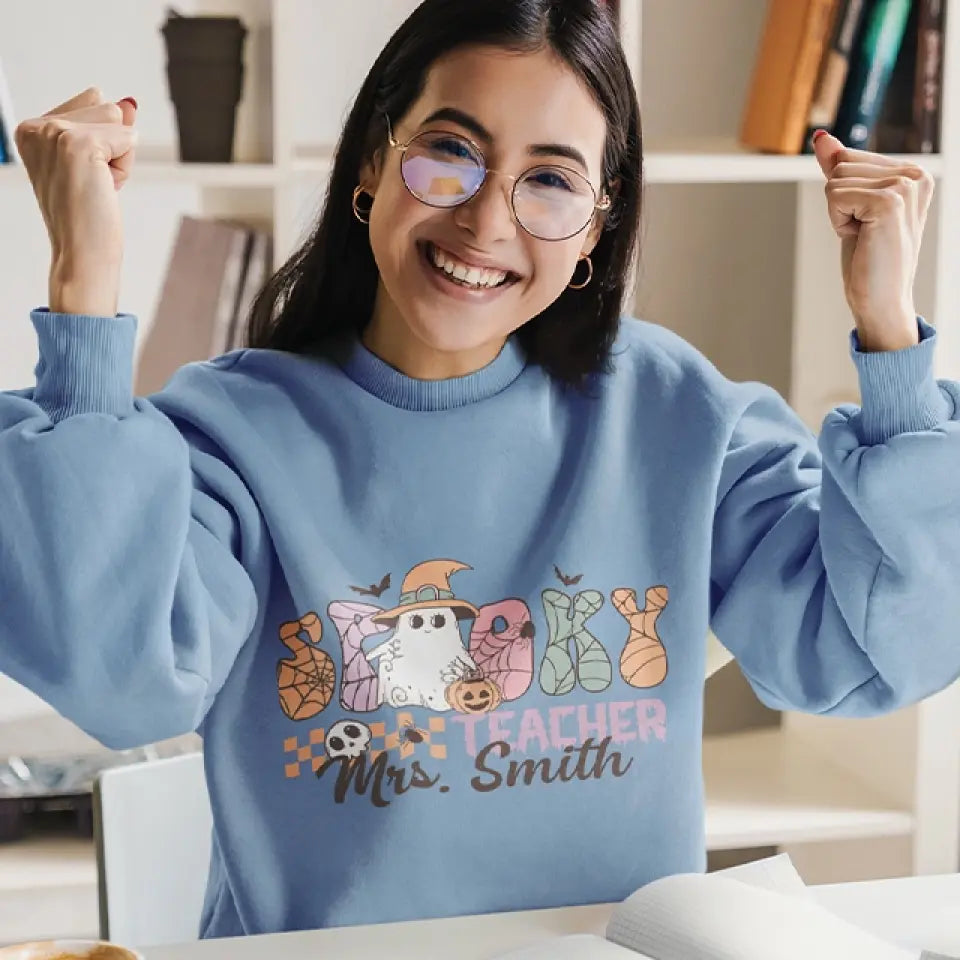Spooky Teacher - Custom Name Shirt Sweatshirt - Halloween Gift For Teacher | 308IHPNPTS966
