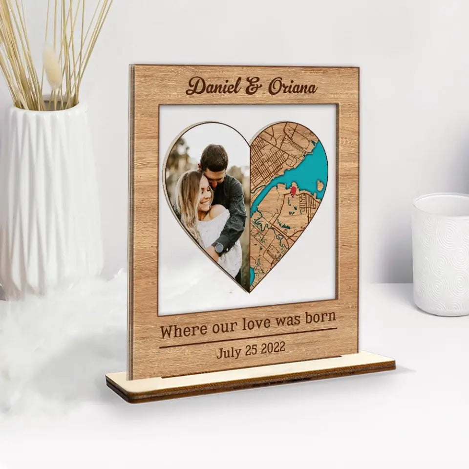 Where It All Began Sign Retro Map - Housewarming Gifts - Cusom Wooden Plaque - Anniversary Gift For Couples