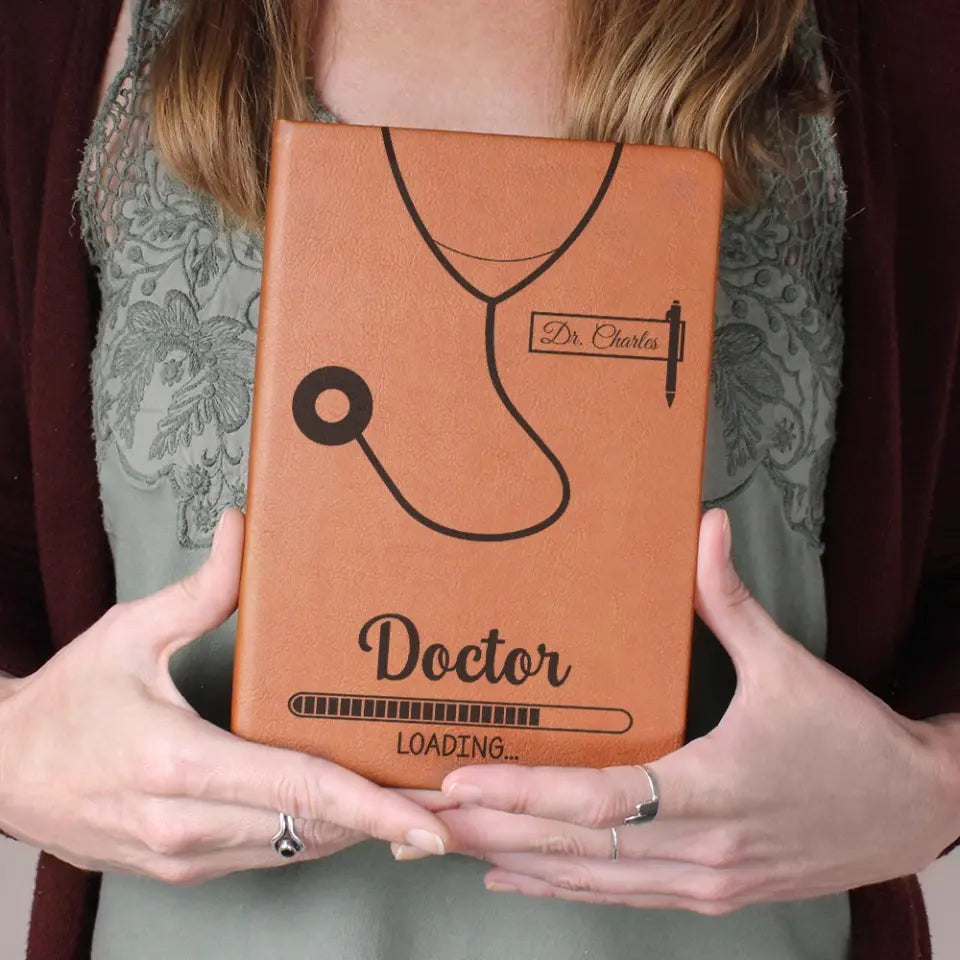 Doctor Loading - Personalized Graphic Leather Journal - Gift For Future Doctor