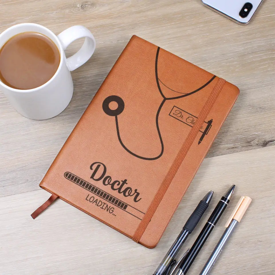 Doctor Loading - Personalized Graphic Leather Journal - Gift For Future Doctor