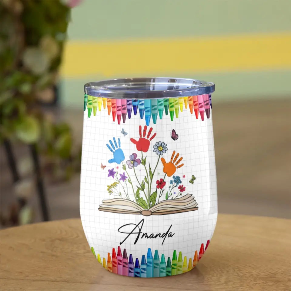 Childrens Mugs with Names - Handprints - Personalized Wine Tumbler - First Day of Kindergarten Gift for Kids