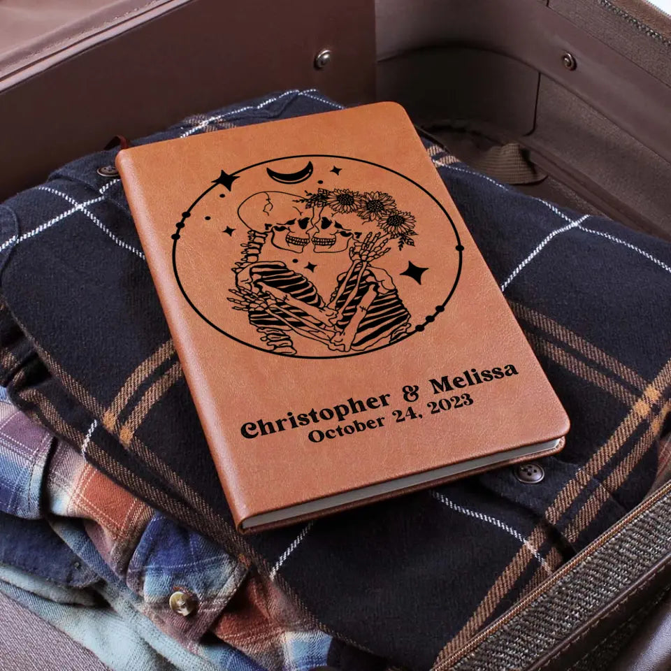 Gothic Wedding Guest Book - Personalized Graphic Leather Journal - Halloween Gift for Couples