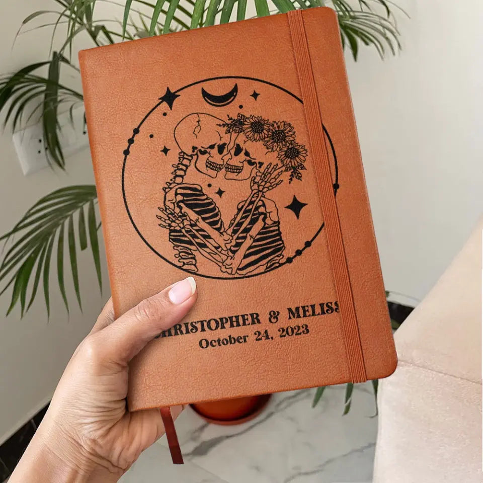 Gothic Wedding Guest Book - Personalized Graphic Leather Journal - Halloween Gift for Couples