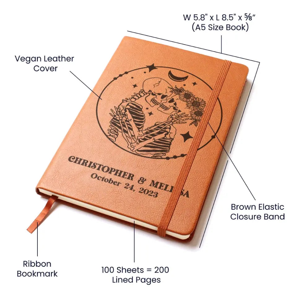 Gothic Wedding Guest Book - Personalized Graphic Leather Journal - Halloween Gift for Couples