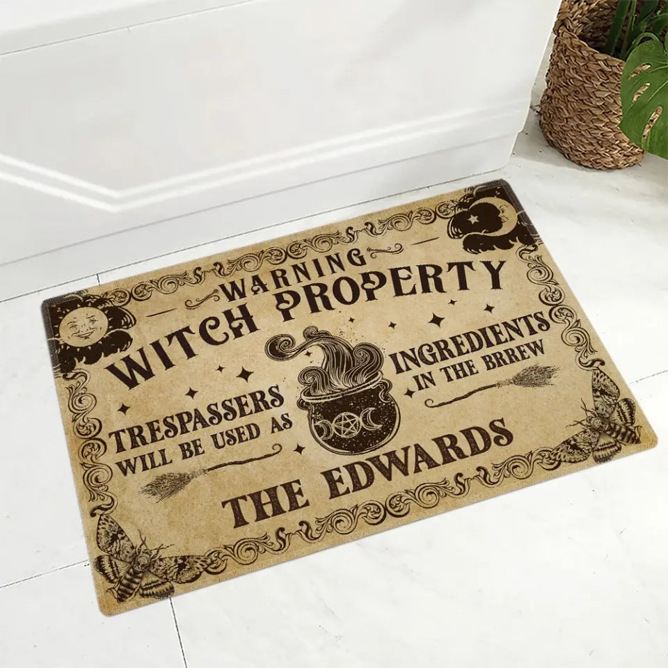 Warning Witch Property - Personalized Doormat - Halloween Gift For Family Couple | 308IHPLNRR995