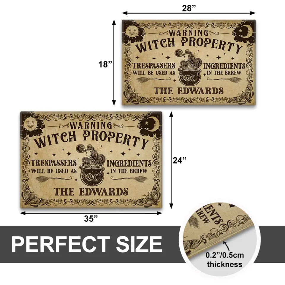 Warning Witch Property - Personalized Doormat - Halloween Gift For Family Couple | 308IHPLNRR995