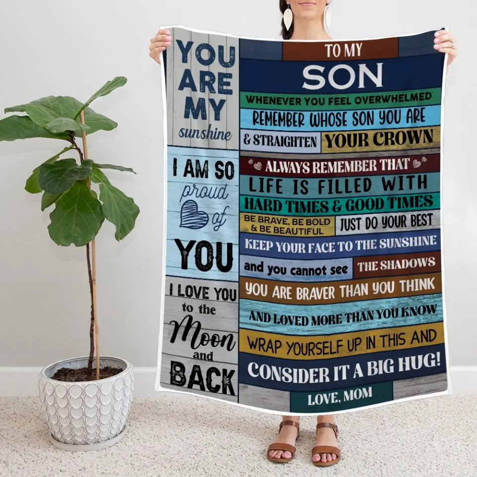 You Are My Sunshine Personalized Fleece Blanket Gift For Son