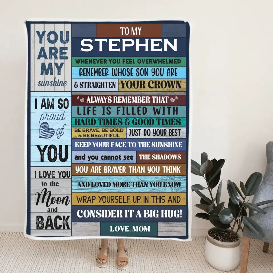 You Are My Sunshine Personalized Fleece Blanket Gift For Son