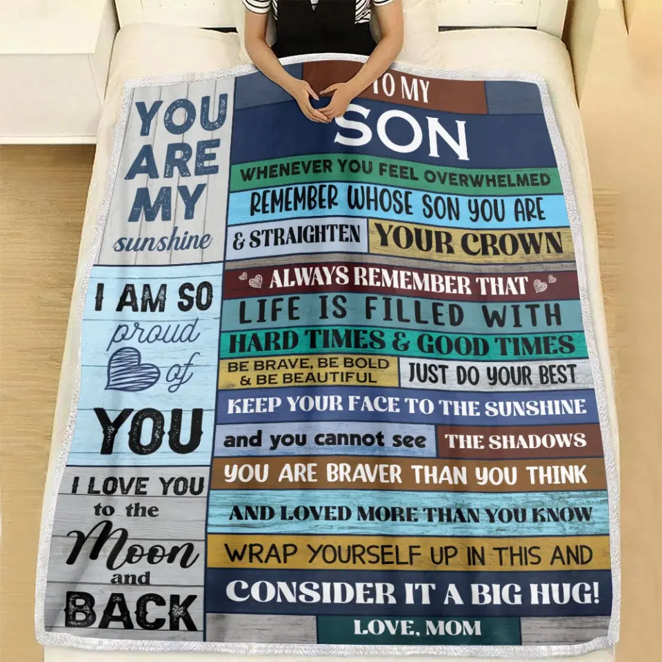 You Are My Sunshine Personalized Fleece Blanket Gift For Son