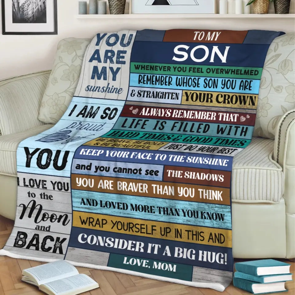 You Are My Sunshine Personalized Fleece Blanket Gift For Son