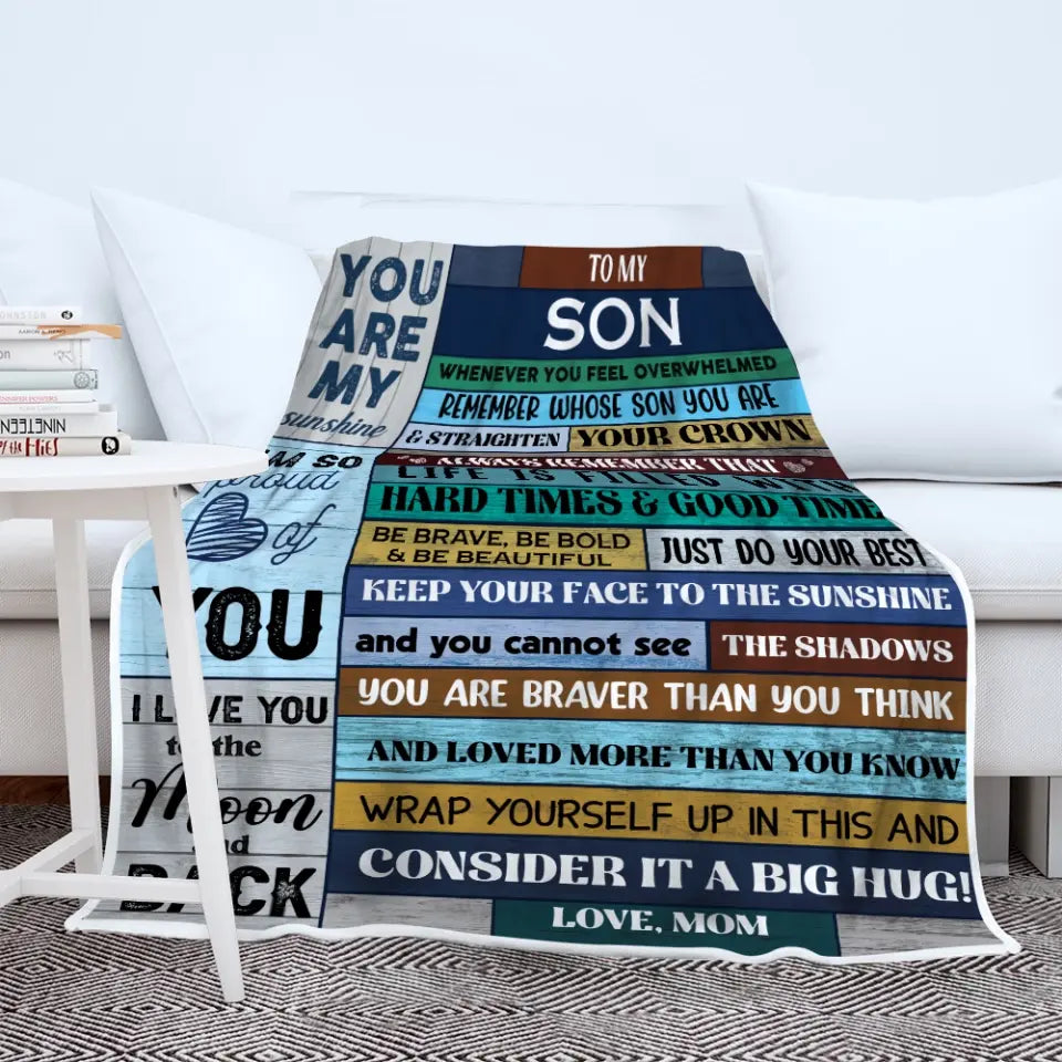 You Are My Sunshine Personalized Fleece Blanket Gift For Son