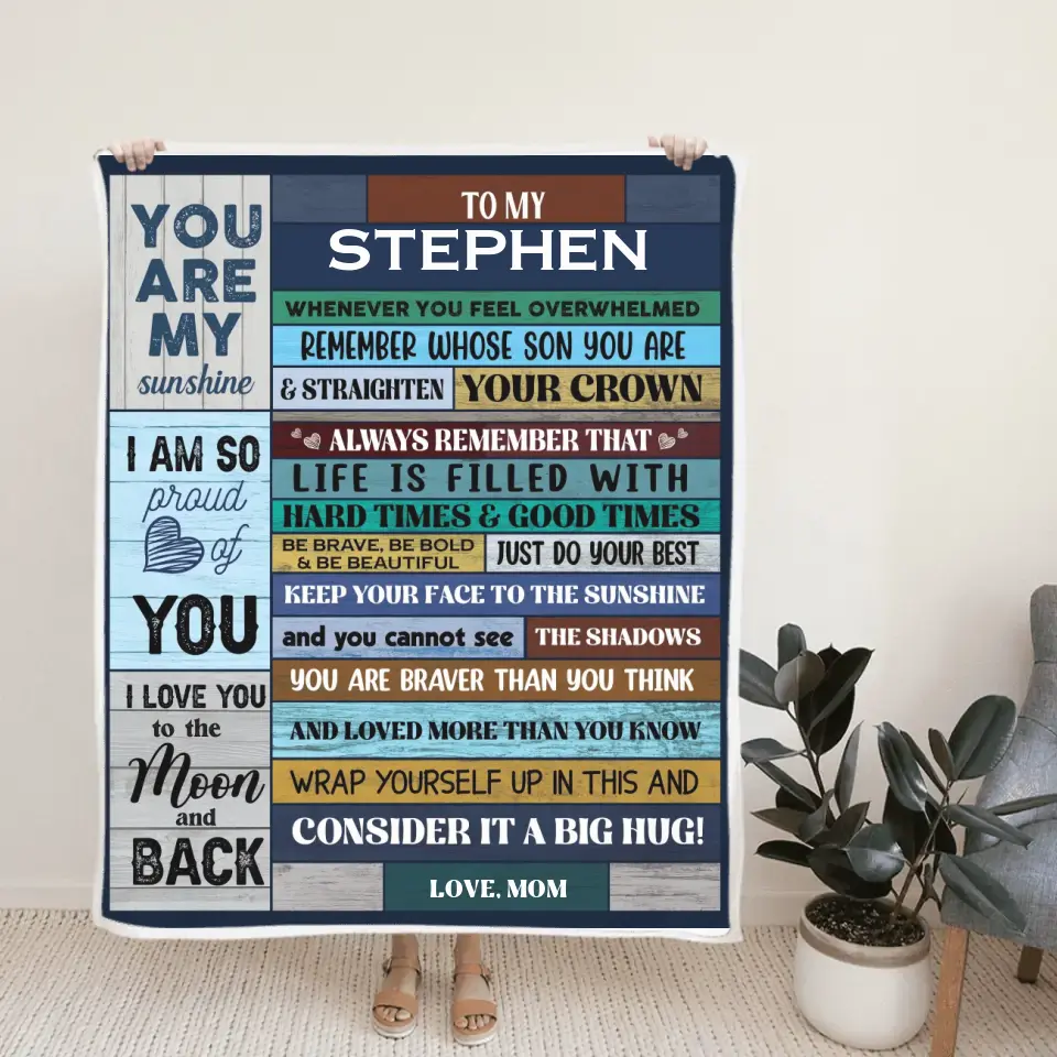 You Are My Sunshine Personalized Fleece Blanket Gift For Son
