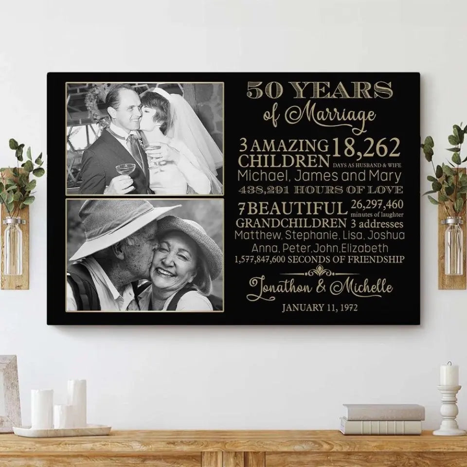 50th Anniversary Gift - Personalized Gold Wedding Anniversary Canvas Poster - Gift for Parents On Golden Anniversary - Change Text - 209IHPTHCA276