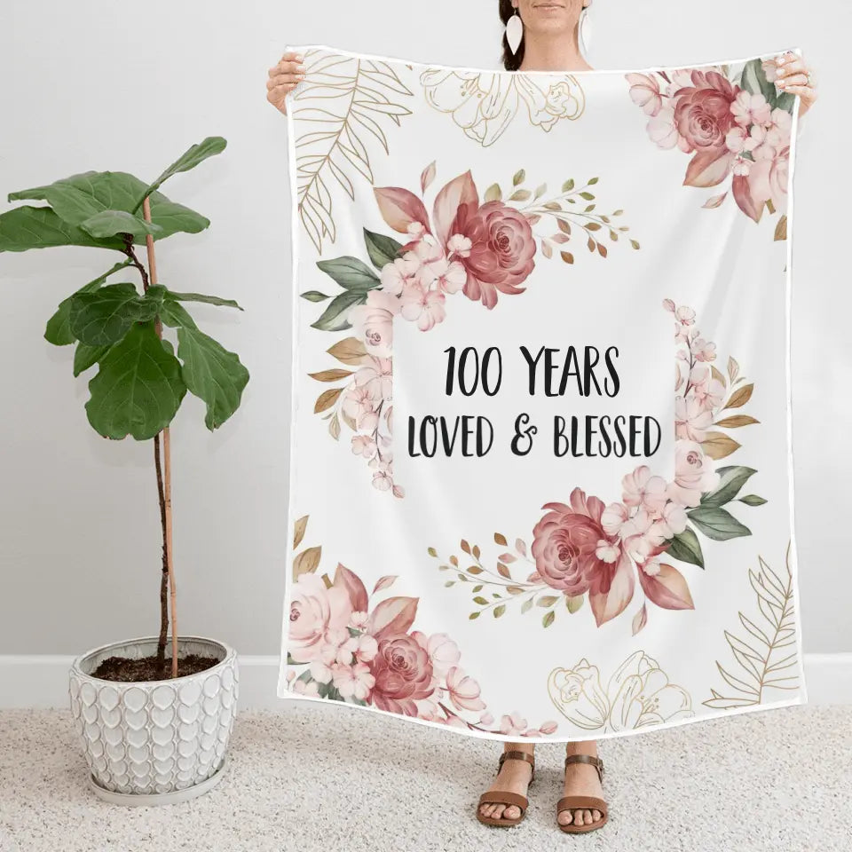 Loved & Blessed Floral Blanket - Personalized Fleece Blanket - Birthday Gift For Mom, Grandma, Auntie | 308IHPBNBL308