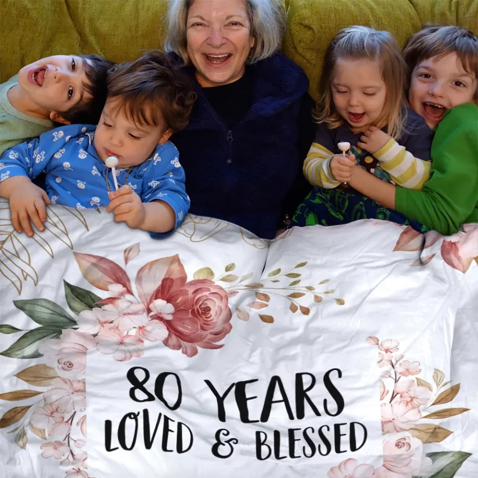 Loved & Blessed Floral Blanket - Personalized Fleece Blanket - Birthday Gift For Mom, Grandma, Auntie | 308IHPBNBL308